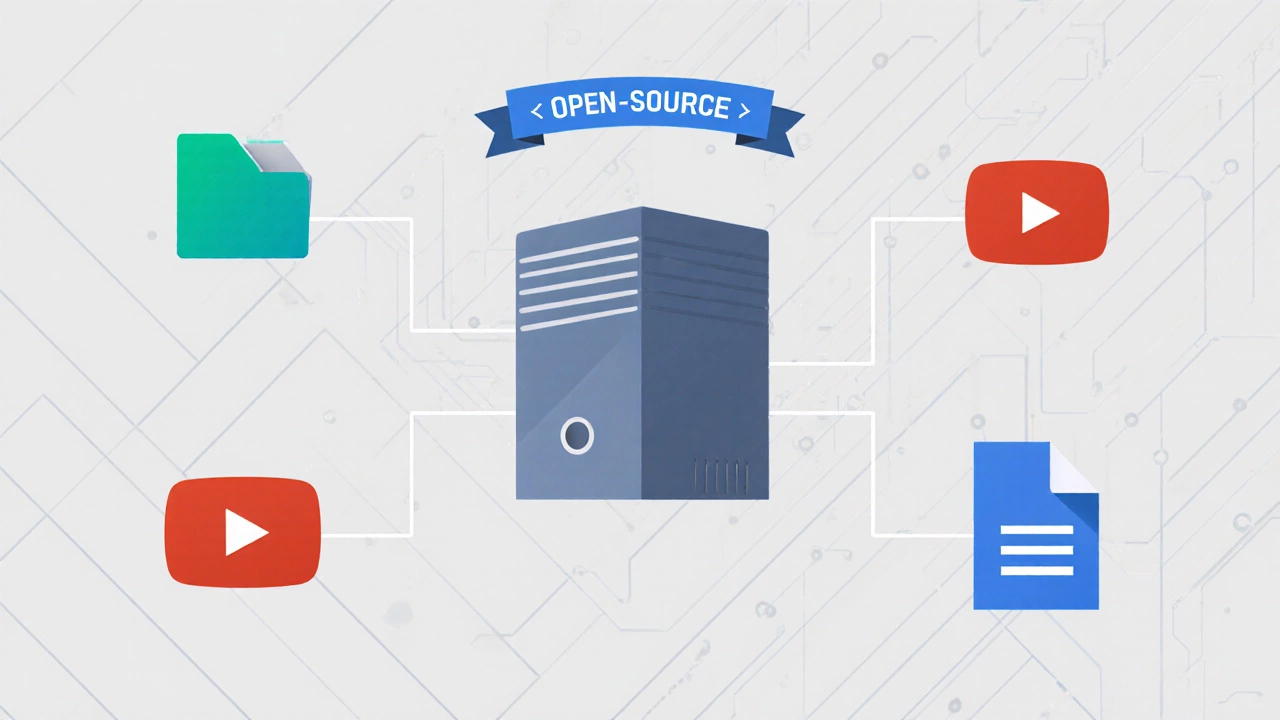 Diagram of App Engine linked to Drive, YouTube, and Docs icons.