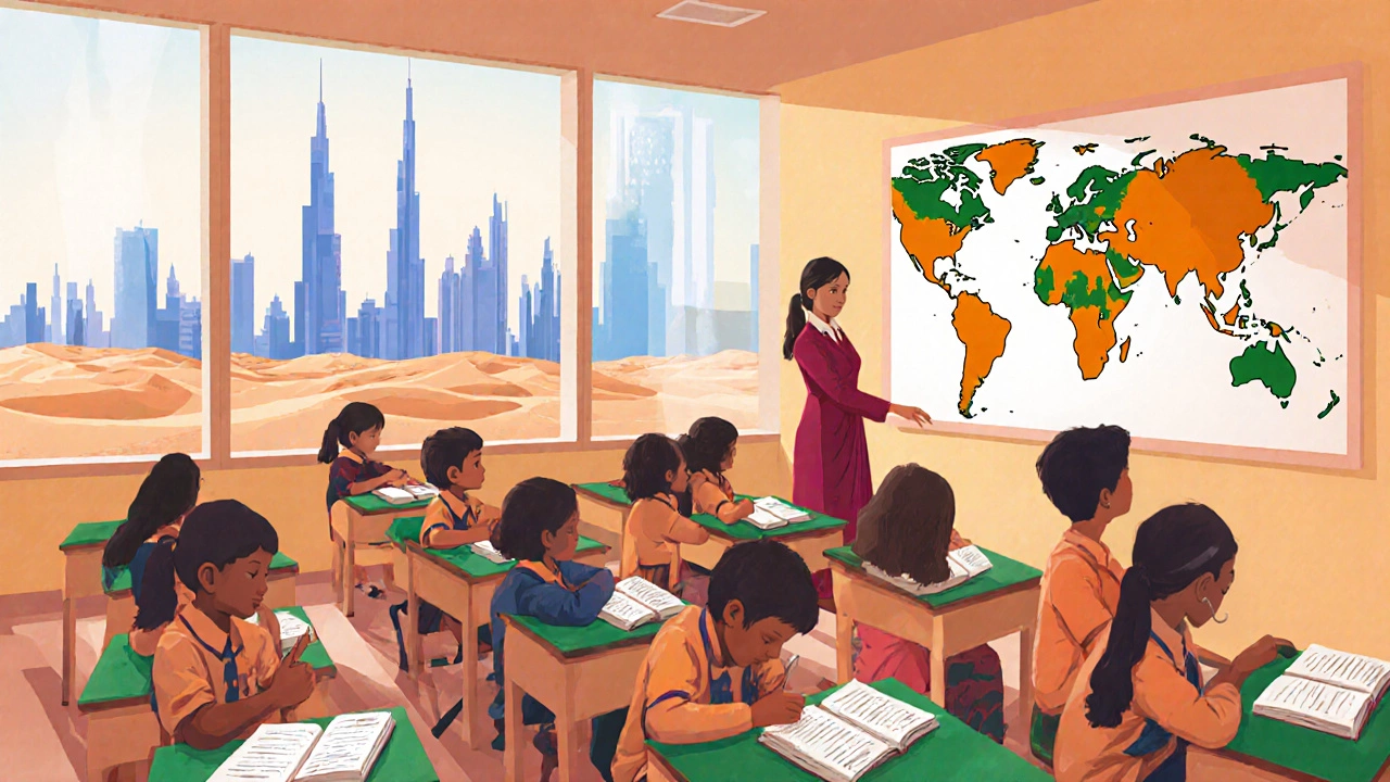 International CBSE classroom in Dubai with diverse students and teacher.