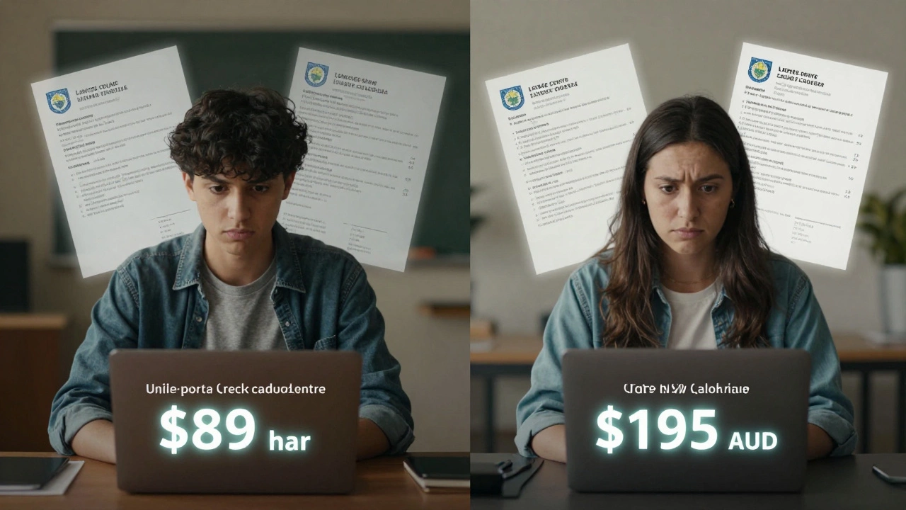 Split view of students in Texas and Australia enrolling in low-cost accredited online courses.