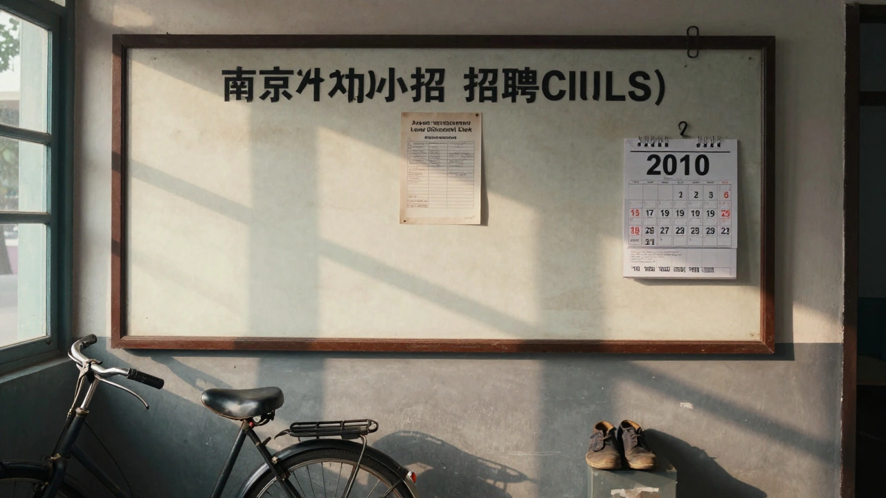 Empty recruitment notice board with a single job notification in a rural office.