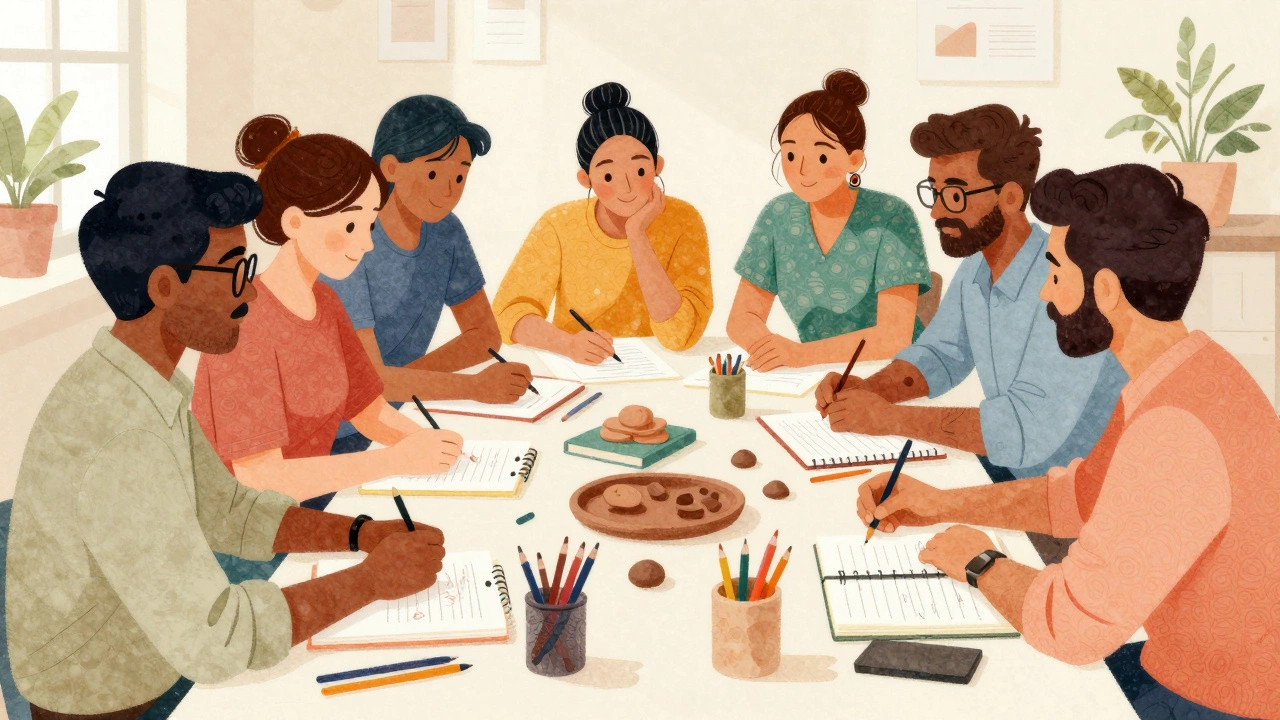 Diverse Indian creatives collaborating in bright studio