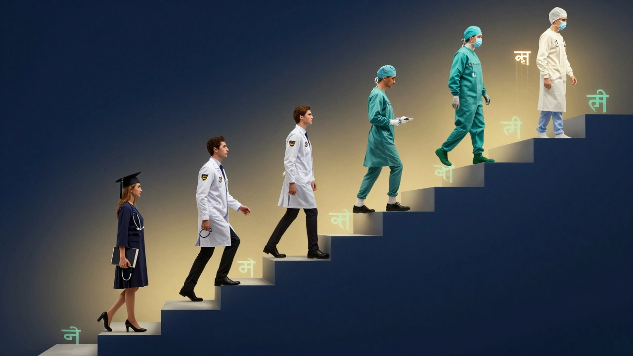 Staircase visualization of doctor career progression from graduate to specialist