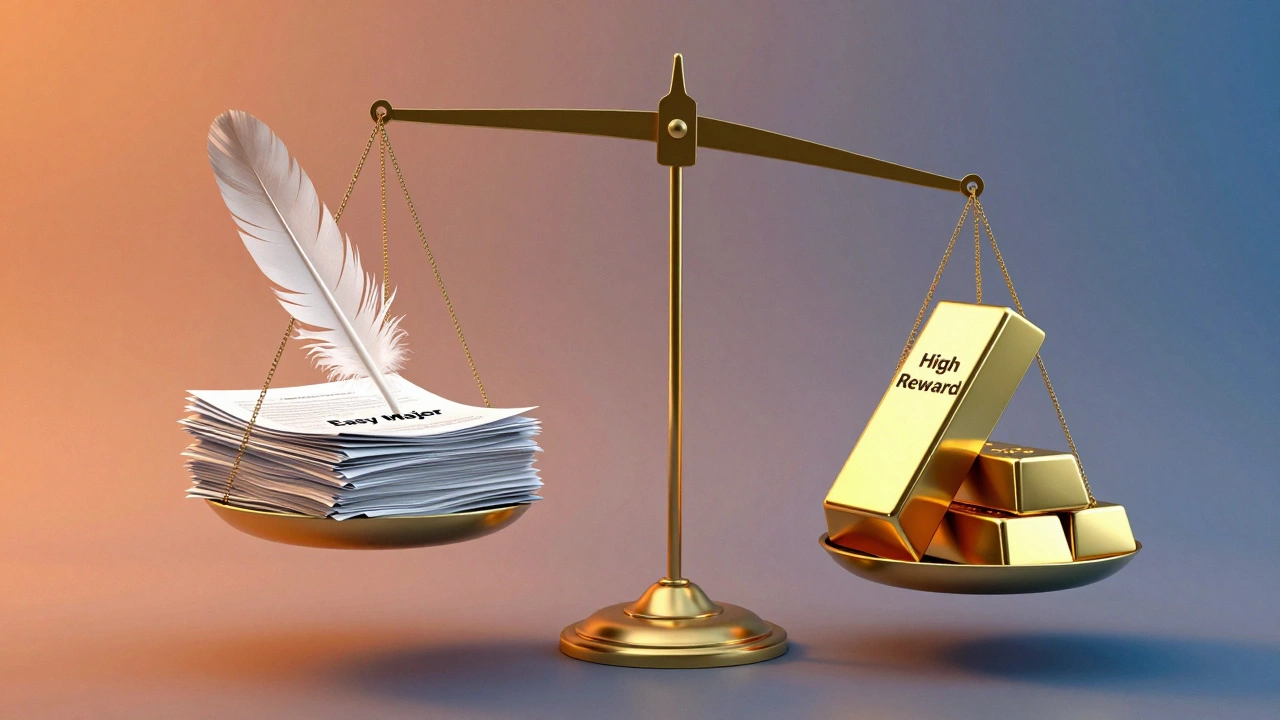 Abstract balance scale illustrating the trade-off between low-stress majors and high rewards.