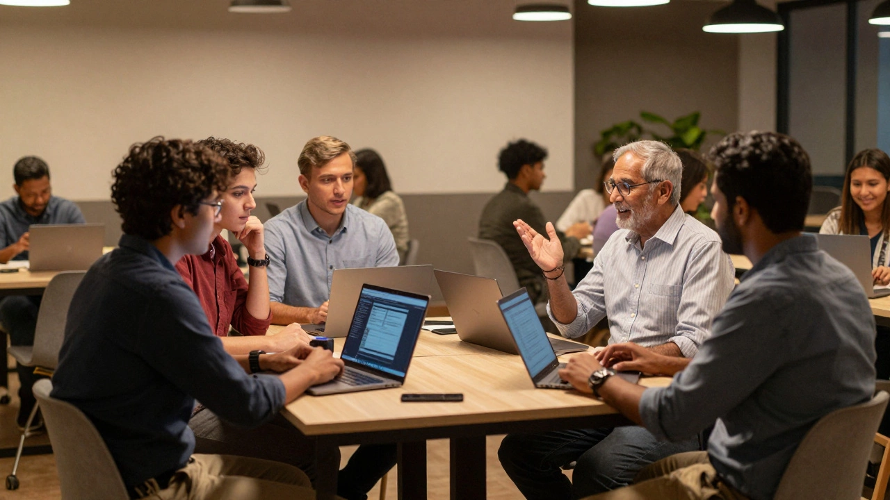 Developers networking and sharing advice at a tech meetup