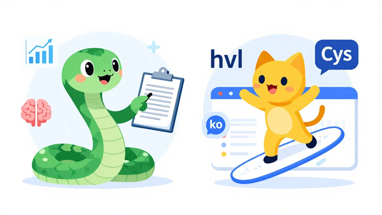 Illustration comparing Python and JavaScript characters and uses
