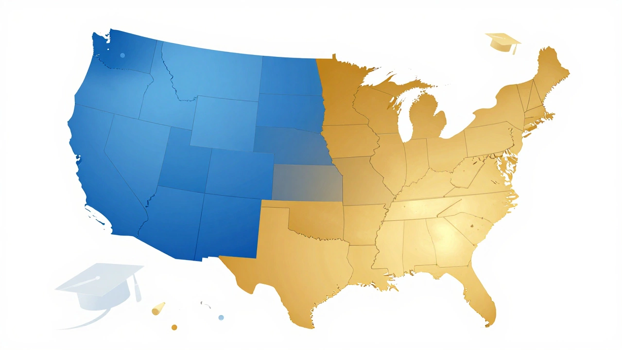 Map showing regional differences between SAT and ACT popularity in US
