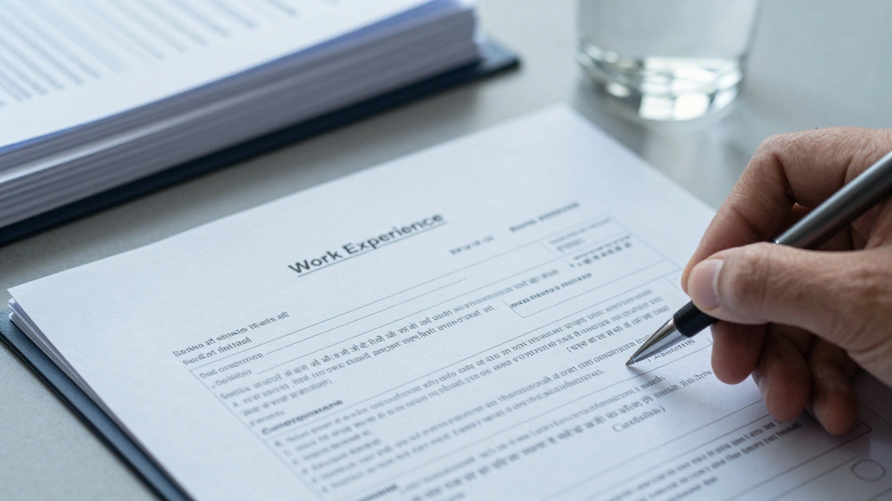 Hand filling out a detailed government job application form