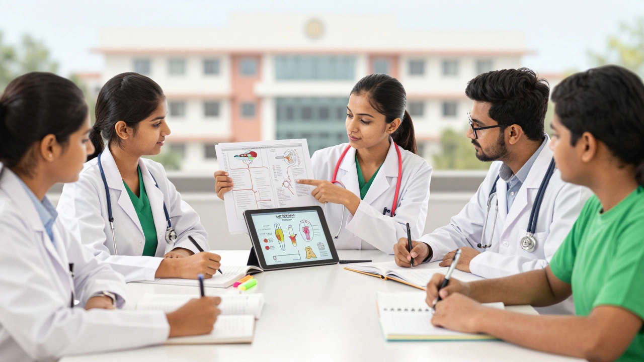 Indian students studying intensely for NEET medical exam