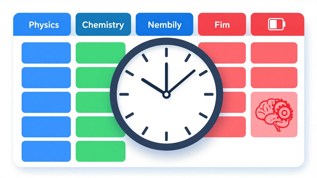 Graphic illustration of a structured study schedule with subject blocks
