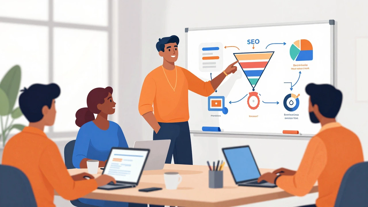 Indian team collaborating on marketing strategy in coworking space