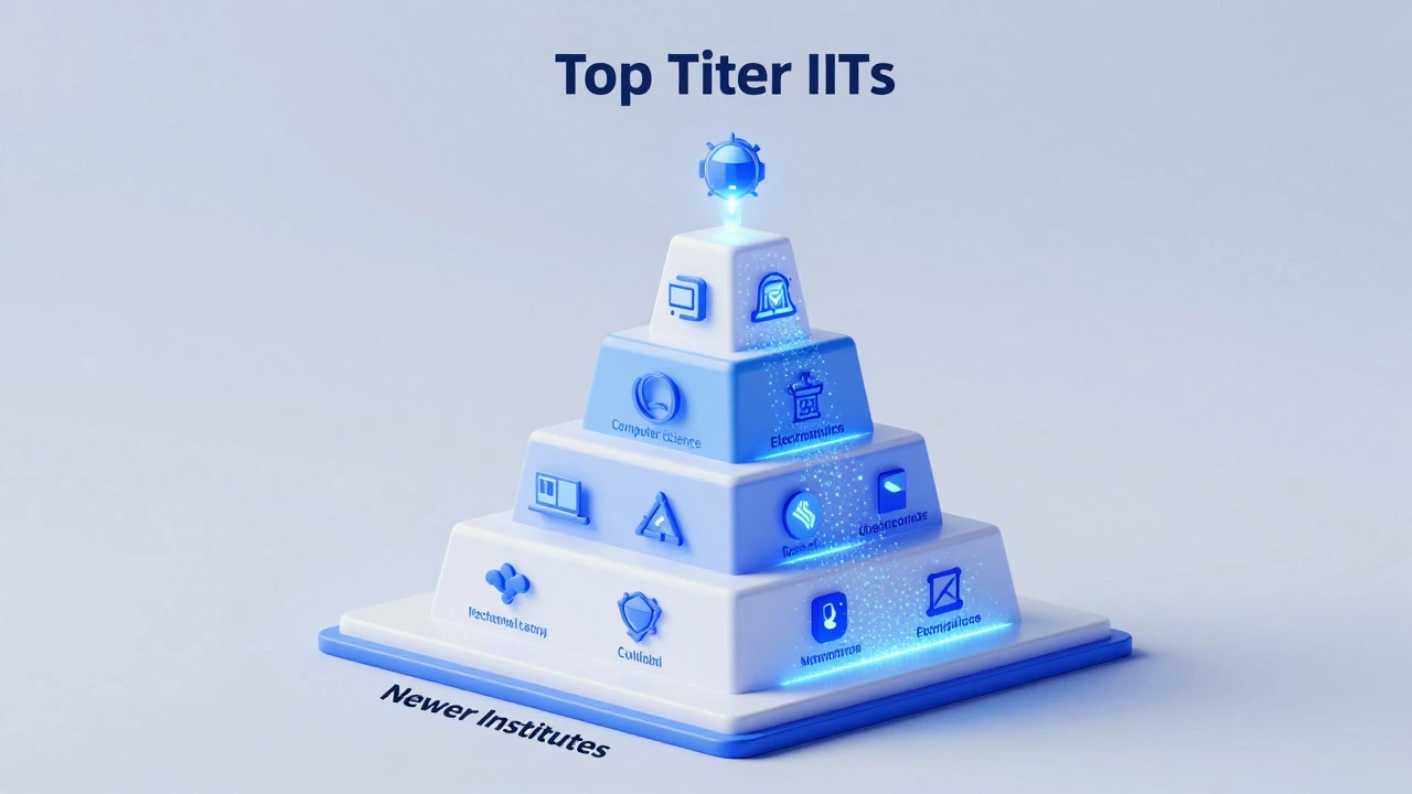 Abstract 3D pyramid illustrating IIT admission tiers and branch popularity
