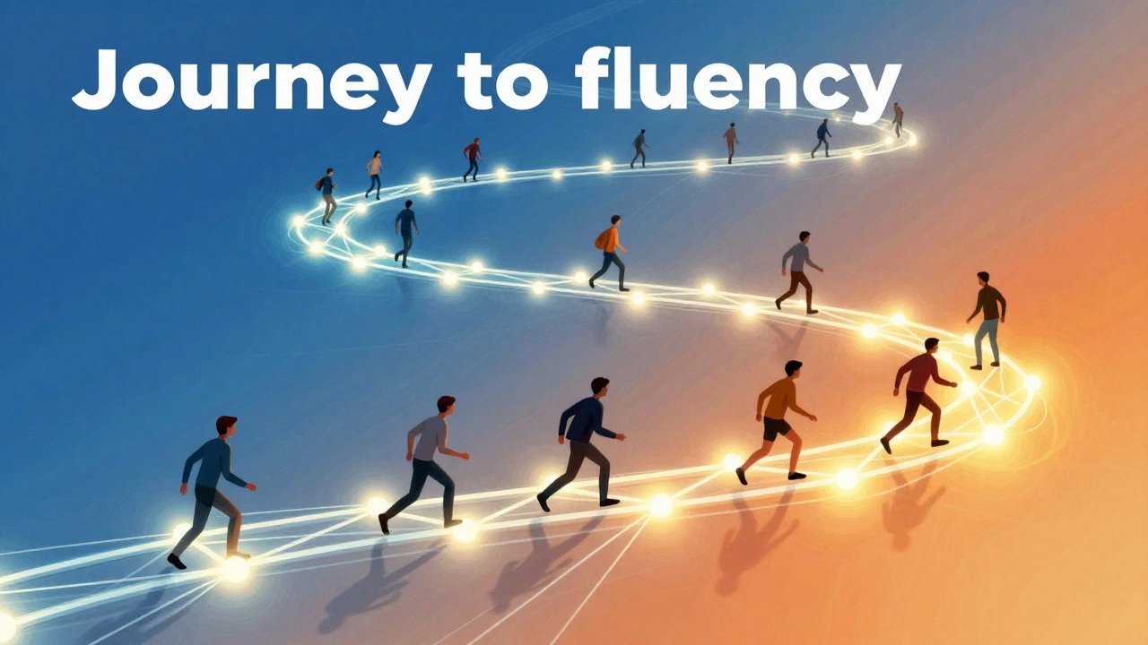 Abstract path representing the journey to English fluency