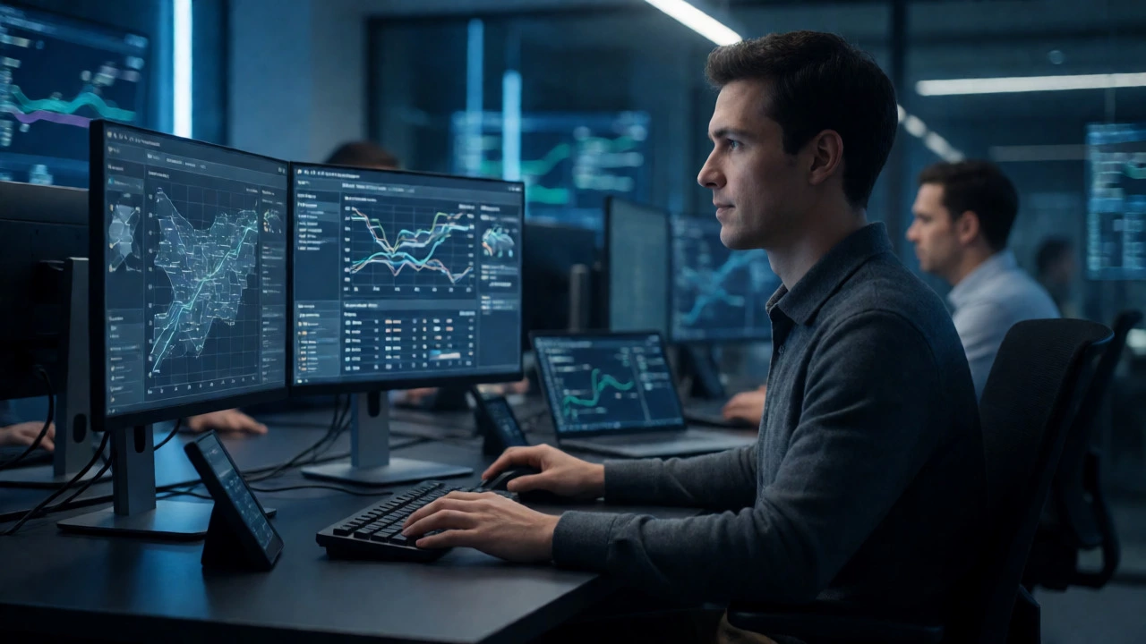 Cybersecurity analyst monitoring network alerts in SOC